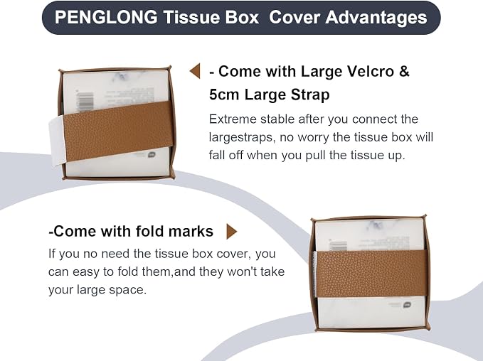 Tissue Box Cover 5X5X5'' PU Leather Tissue Holder Square Tissue Cube Box Organizer for Bathroom Vanity Countertop, Car, Night Stands, Office, Home, Kitchen (2Pack, Brown) - Image 4