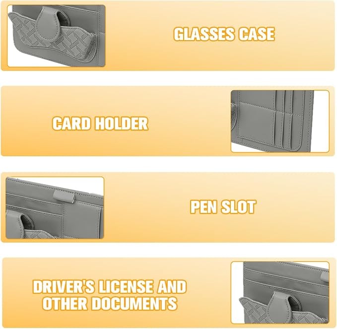 Car Sun Visor Organizer, Multifunctional Visor Storage Pouch with Sunglasses Holder & Card Sleeve Pocket, Auto Interior Organizer Pocket Bag for Pens Cards Documents, Universal Fit (Gray) - Image 4