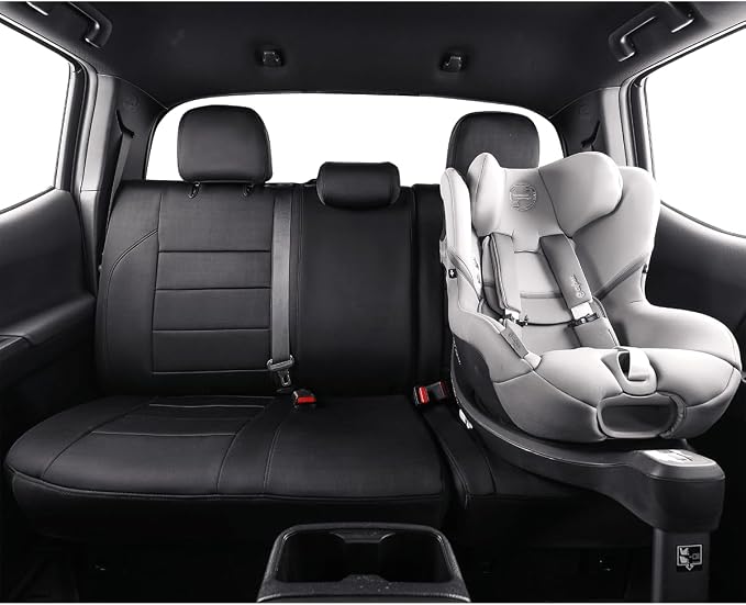 EKR Tacoma Back Seat Covers Custom for Toyota Tacoma (Hybrid) 2024 2025 2026 Double cab TRD Sport,TRD Off-Road,Limited,Trailhunter- Second Row Only,Faux Leather(Black/Gray) - Image 4