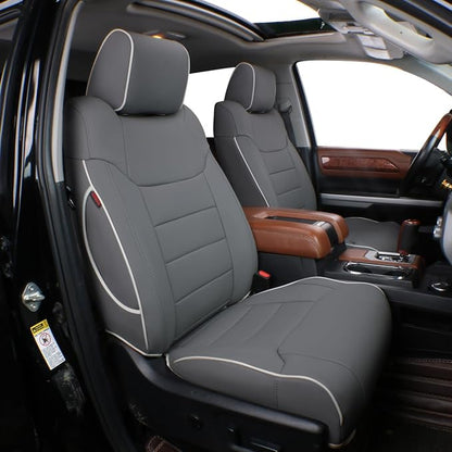 EKR Custom Fit Seat Covers for Select 2015-2020 4Dr Ford F150 SuperCrew XL,XLT,Lariat,King Ranch,Limited and F-250/350/450 Crew Cab XL,XLT - Leatherette (Gray) by EKR