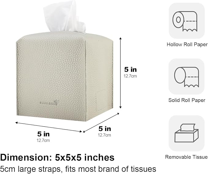 Tissue Box Cover 5X5X5'' PU Leather Tissue Holder Square Tissue Cube Box Organizer for Bathroom Vanity Countertop, Car, Night Stands, Office, Home, Kitchen (2Pack, Lime White) - Image 4