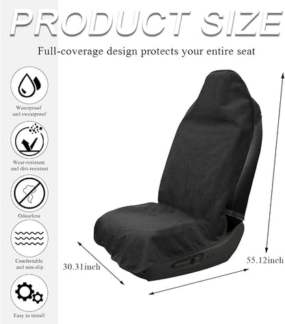 DXNQ Waterproof Car Towel Seat Cover, Sweating Non-Slip Premium Towel Carseat Cover Protector, Universal Soft Machine Washable Car Truck SUV Front Seat Cover for Gym Workout Beach Hiking (Black) - Image 2