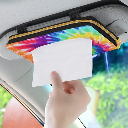 Biyejit Car Tissue Holder, Rainbow Tie Dye Premium Sun Visor Napkin Case, Hanging Car Accessories Used to Organize Paper Towels and Storage Small Items - Image 3