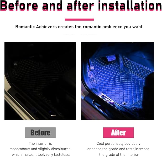 Car LED Strip Light, 24 LEDs RGB Neon Interior Atmosphere Lights, 12V Under Dash Ambient Night Light, Cigarette Lighter Auto Interior Decorative Lamp, Car Accessories (Blue) - Image 5