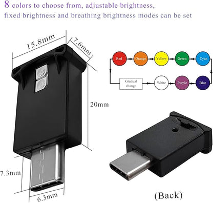 2 PCS USB Type C LED Ambient Light, 8 Colors RGB Car Interior Atmosphere Lamp, Plug-in USB Interface Mini LED Night Light, Portable Decoration Lighting Kit for Car Laptop - Image 2