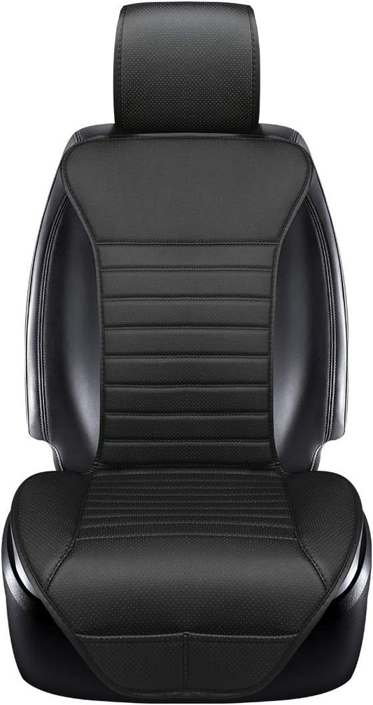 Universal Car Seat Cover PU Leather Car Seat Cushion Driver Seat Cover with Backrest- Car Front Seat Protector Fits 95% of Vehicles-1 Piece (Black-B) by EDEALYN