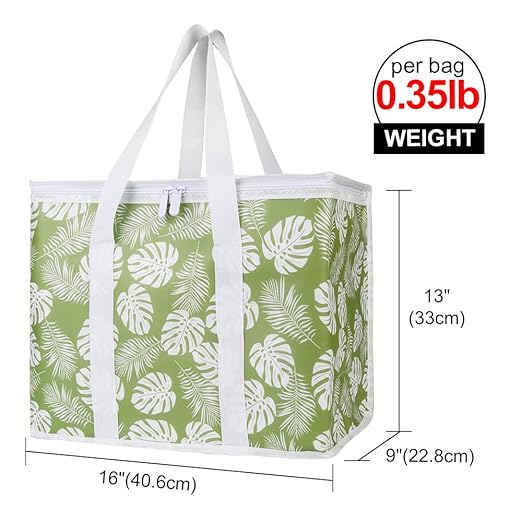 Bodaon 2-Pack Insulated Reusable Grocery Shopping Bags, X-Large Picnic Cooler Bag with Zipper Zippered Top Cold, Green-Leaf | Secure Zippered Top Warmer, Heavy Duty Insulated Food Delivery Bag, For Commercial Catering Rideshare Driver/Picnic, Foldable - Image 2