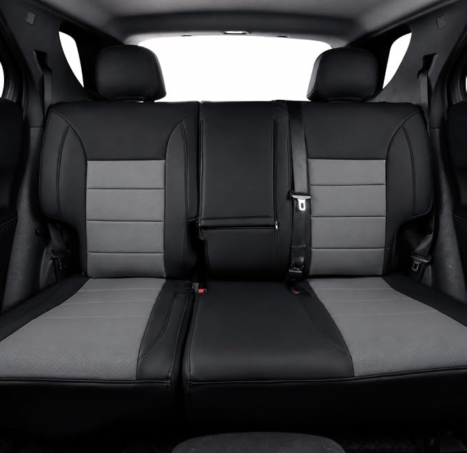 coverdream Car Seat Covers for 2024-2026 Hyundai Santa Fe,7 Seats Full Set | For 2024-2026 SE, SEL, XRT& Hybrid SEL, 2nd-Row 40/60 Split Seats W/Armrest, Faux Leather (Black/Gray) - Image 2