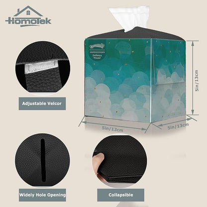 HOMOTEK 2 Pack Tissue Box Cover, Square PU Leather Tissue Holder, Decorative Facial Tissue Cube Paper Organizer Dispenser for Bathroom, Night Stands, Desk, Car 5X5X5'' - Matte Black, Pebble Grain - Image 2