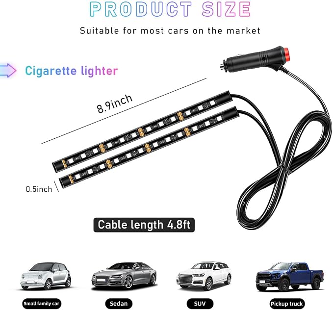 Ohleats Car LED Strip Light, 24 LED RGB Auto Interior Atmosphere Lights, Cigarette Lighter Under Dash Ambient Night Light, Interior Decorative Lamp Lighting Kit Car Accessories (Blue) - Image 2