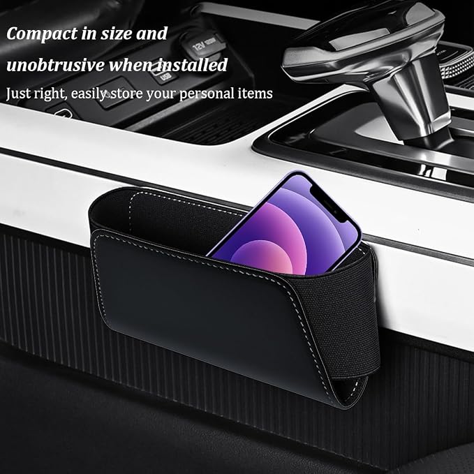 Car Seat Side Storage Pocket, Leather Multifunctional Vehicle Console Side Pouch Organizer, Small Automotive Door Tray Pouch Bag Accessories, Universal for SUV, Sedan, Truck (Black) - Image 3