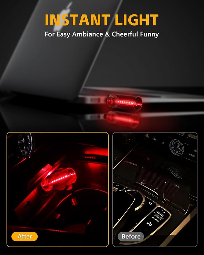 2PCS USB Lights for Car, Retro LED Car Interior Lamp Ambient Lighting, Universal USB Plug Lights for Cars, bedrooms, Camping, Parties, Clear Glass Bottle Decorative Night Light, Red Light - Image 2
