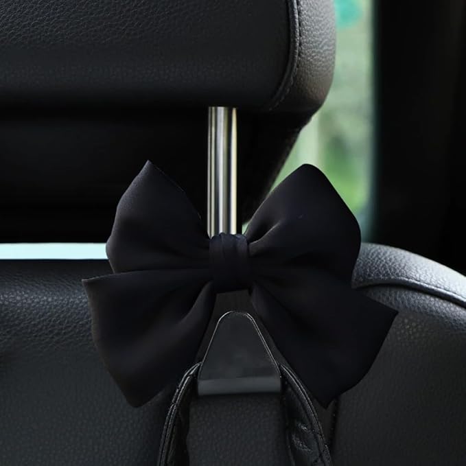 Mandark 2PCS Bow Car Headrest Hooks for Bags, Black Line | PVC construction, clip-on installation keeps items off the floor, fits most cars, SUVs, and trucks, car interior accessories - Image 5