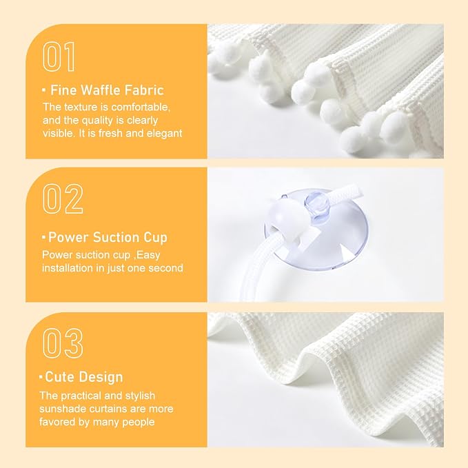 Car Side Window Shades, Cute Sunflowers Pattern Car Sun Shades for Baby, Sunproof Privacy Curtains, for Kids Travel Camping Nap Sleeping（White #A） - Image 3
