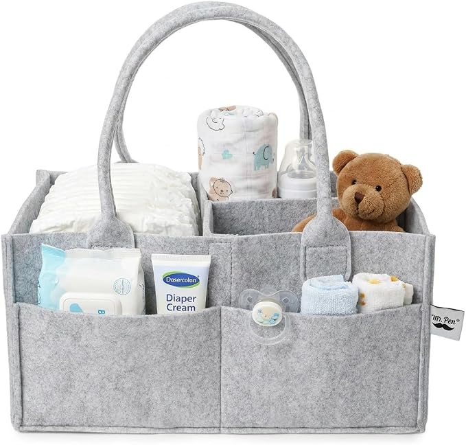 Mr. Pen- Baby Diaper Caddy Organizer, Gray, Medium | Nursery Storage Bin and Car Organizer for Diapers and Baby Wipes by MrPen