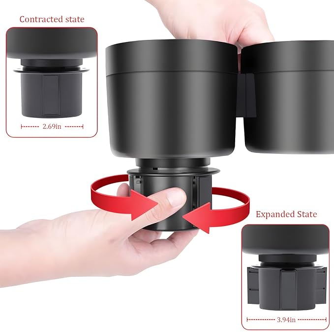 2-in-1 Car Cup Holder Expander with Adjustable Base, Black | multifunctional dual-bottle positions, drink-cup insert, vehicle interior placement, universal fit, car interior item - Image 5