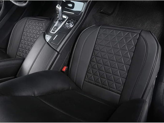 Black Panther 1 Pair Front Seat Covers Luxury Faux Leather Bottom Seat Cushions, Anti-Slip and Wrap Around The Bottom, Fit 95% of Vehicles - Black - Image 2