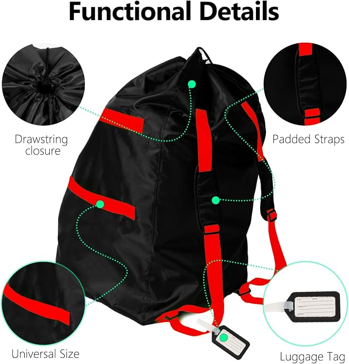 elaia Large Waterproof Car Seat Travel Bag for Airplane with Red Straps | Large capacity waterproof car seat travel bag for airplane with straps. Foldable, durable carseat bag for air travel - Image 3