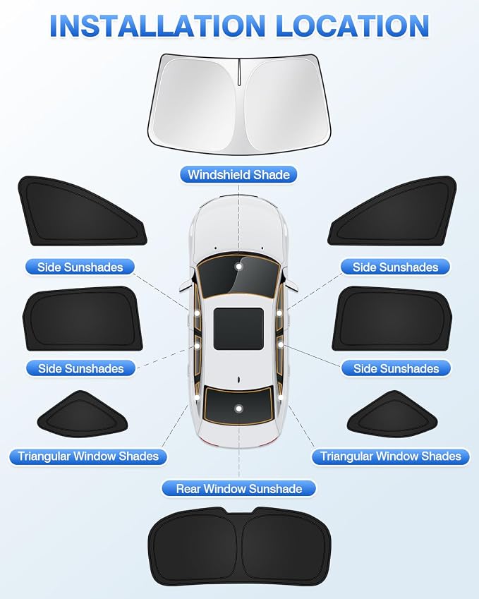 Canvcle Sunshades for Mazda CX-90 2024-2025 2026 CX90 Accessories Windshield Sun Shade Side Rear Window Shade Cover Sun Visor Shield Privacy Protection Keep Vehicle Cool Black 8PCS - Image 5