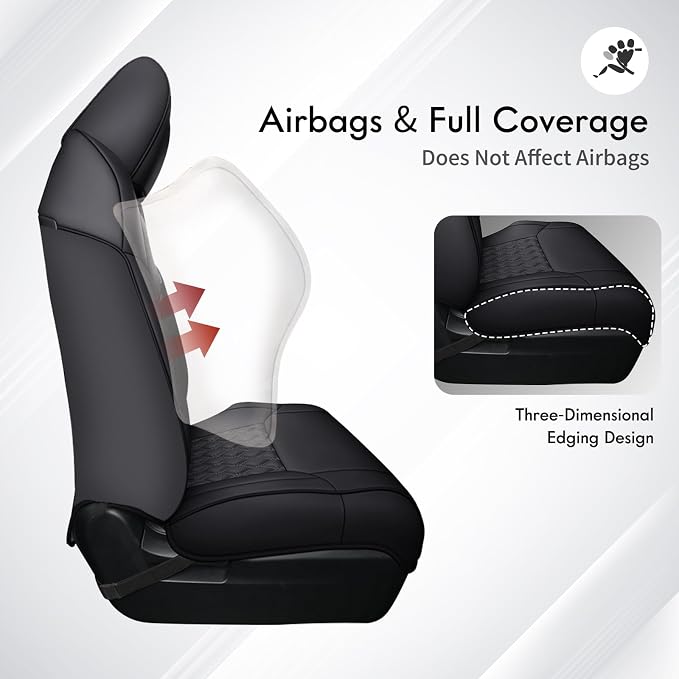 Huidasource Tacoma Car Seat Covers, Nappa Leather Truck Seat Cushion Cover Fit for Toyota Tacoma 4th Gen 2024-2026 Double/Crew Cab SR, SR5, Limited, TRD Sport/Off-Road,Trailhunter (Full Set/Black) - Image 4