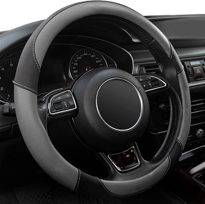 Steering Wheel Covers Gray Universal Microfiber Leather, Suitable for 14 1/2-15 inch Car Steering Wheel Cover, Breathable, Anti Slip & Odor by Xizopucy