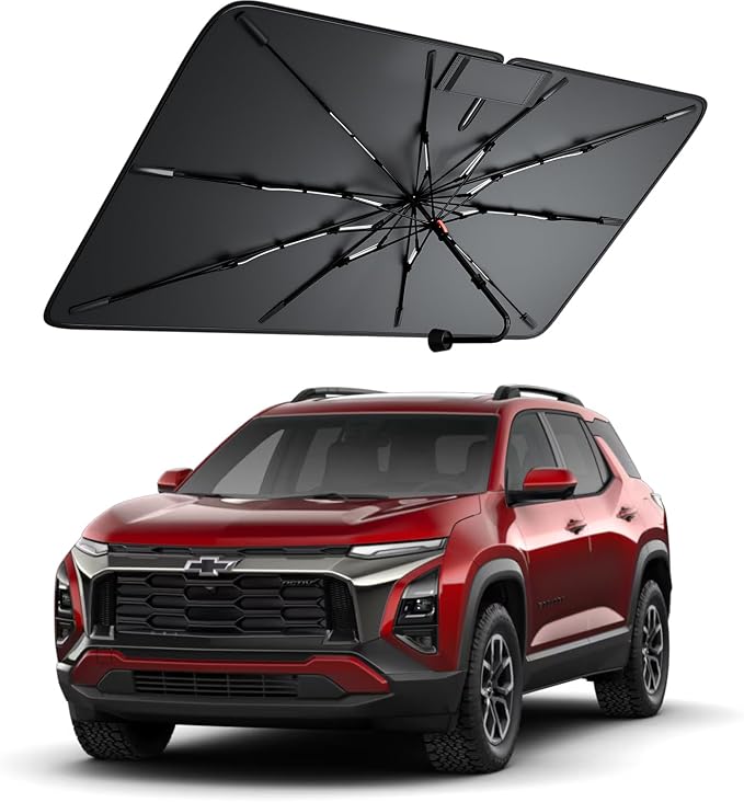 Windshield Sun Shade for Chevr Equinox 2005–2026, Foldable Umbrella Sunshade with 100% UV Block, Multi-Layer Heat Insulation, Reinforced 10-Rib Frame, Keeps Car Cooler, Summer Car Accessory by Amadaw