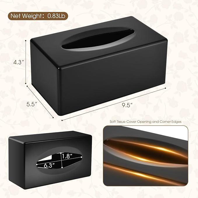 Y-in Hand Tissue Box Cover, Rectangle Facial Tissue Holder with Bottom, Decorative Storage Organizer Box for Bathroom Vanity, Countertops, Dressers, Night Stand, Parlors and Offices - Matte Black - Image 3