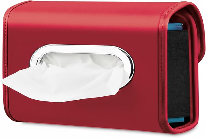 Lucrum Extra Large Car Tissue Holder - PU Leather Tissue Box Cover | Fits Regular Size Napkins Box - PU Leather Car Tissue Holder for Seat Back, Sun Visor & Console - Wine Red by Lucrum