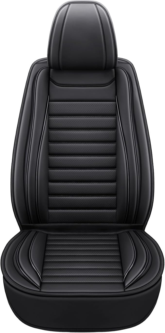 MINGBRON Black Car Seat Cover with Lumbar Support, Car Seat Protector Waterproof, Nappa Leather Car Seat Cushion, Car Seat Covers Front Seats and Back Fit for Most Cars - Image 8