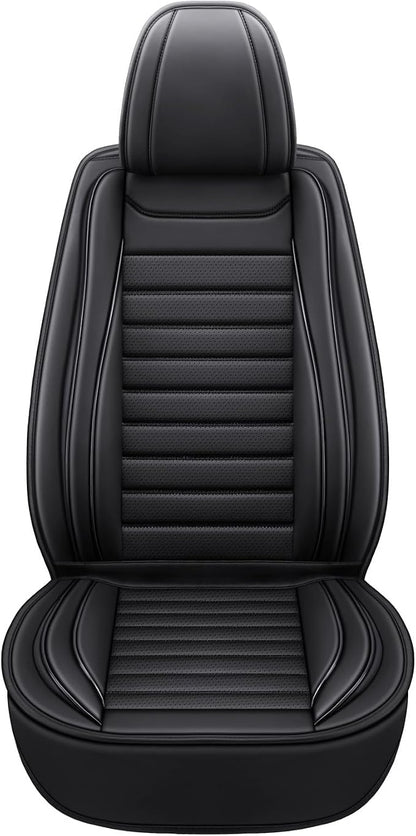 MINGBRON Black Car Seat Cover with Lumbar Support, Car Seat Protector Waterproof, Nappa Leather Car Seat Cushion, Car Seat Covers Front Seats and Back Fit for Most Cars - Image 8