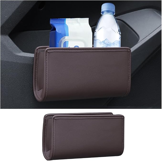 Car Seat Side Storage Pocket, Leather Hanging Foldable Multifunctional Vehicle Front Door Back Organizer Box, Waterproof Auto Interior Organizing Container, Universal fit(Brown) by KHGUZ