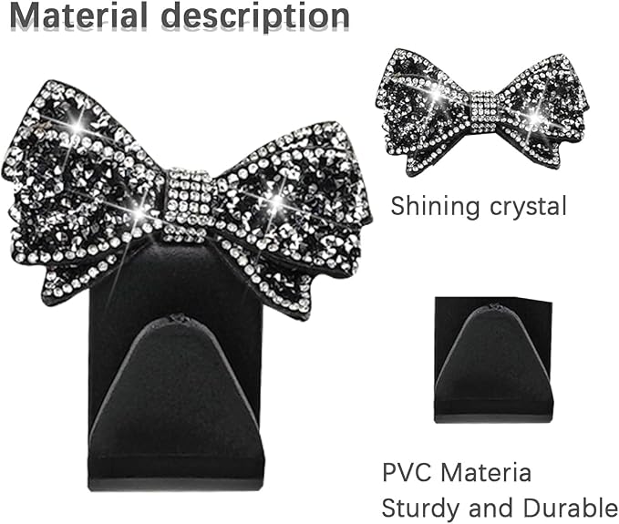 Zpana Bling Car Headreat Hook, 2PCS Crystal Rhinestone Cute Bow Vehicle Seat Back Hanger Storage for Purses Bags Grocery, Diamond Auto Rear Seat Organizer, Universal for SUV Truck Sedan (Black) | PVC construction, rhinestone bow design, compact rear se... - Image 3
