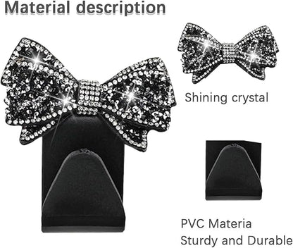 Zpana Bling Car Headreat Hook, 2PCS Crystal Rhinestone Cute Bow Vehicle Seat Back Hanger Storage for Purses Bags Grocery, Diamond Auto Rear Seat Organizer, Universal for SUV Truck Sedan (Pink) | PVC construction, rhinestone bow design, compact rear sea... - Image 3