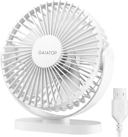 Gaiatop USB Desk Fan, 5.5 Inch Quiet 3 Speeds Small Portable Fan White | USB Powered, 5ft Cable, Mini Personal Desktop Table Fans, Powerful Cooling for Home, Office, Travel, Car, Indoor, Outdoor by GAIATOP