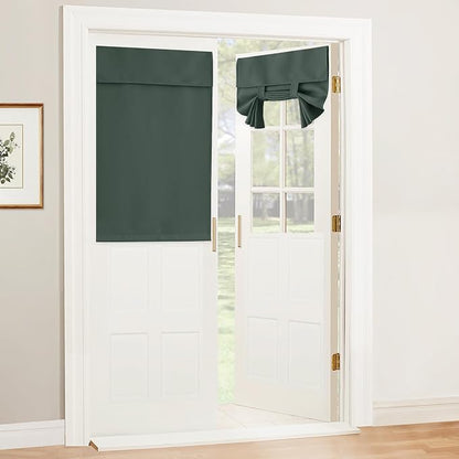 RYB HOME Blackout Door Window Curtains for Kitchen Back/Front Frchen Door | Self Adhesive, Privacy Glass Window Curtain, Half curtains for Windows, Renter Friendly, W26 x L40, Dark Green, 1 Panel by RYBHOME