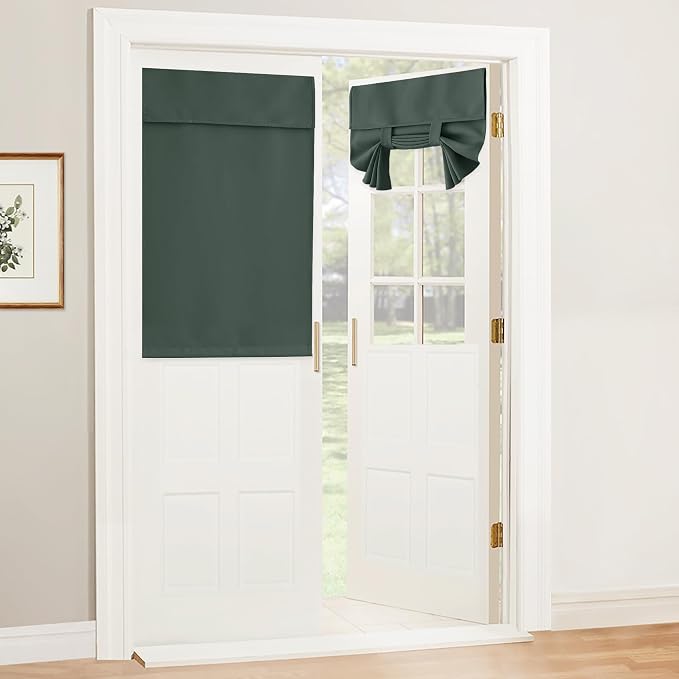 RYB HOME Blackout Door Window Curtains for Kitchen Back/Front Frchen Door | Blackout Thermal Insulated, Classroom French Door Front Door Bathroom Garage, Mini Blinds no Drill, W30 x L40,Grey,1 Pc by RYBHOME