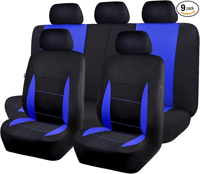 Flying Banner Car Seat Covers Full Set Front Seats and Rear Bench Polyester car seat Protectors Black Gray Purple airbag Compatible Rear Bench Split (Black Blue) by FlyingBanner