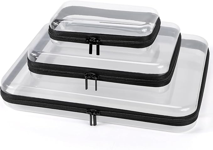 YOPCDJ 3 Pack Clear Hard Shell Zipper Case, Clear Zipper Pouches Waterproof Makeup Organizer & Travel Toiletry Bag, Plastic Pouch for Travel Office Storage, Black 3 Pack XLLS by YOPCDJ