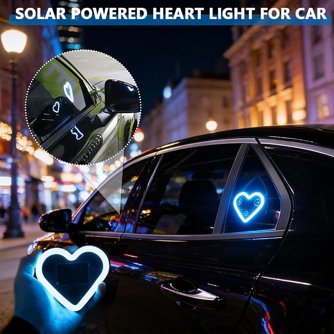 Solar Powered Heart Light for Car (Ice Blue) | 2pcs Led wireless lamp with 6 modes vibration sensor, auto light activation, romantic gift for couples interior decor - Image 2