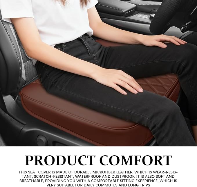Leather Front Car Seat Cover, Anti-Slip Car Seat Bottom Covers, Full Wrapped Bottom Seat Protectors with Storage Pocket, Universal Comfortable Seat Cushion Fit Vehicles SUVs Trucks (Coffee) - Image 6