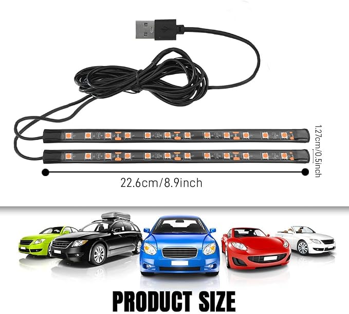 Car LED Strip Light, Interior Car Lights, 12V 24 LED Auto Atmosphere Lamps with Cigarette Lighter, Auto Lamp Ambient Night Light Strip Lighting Kit for Vehicles (USB/Yellow) - Image 2