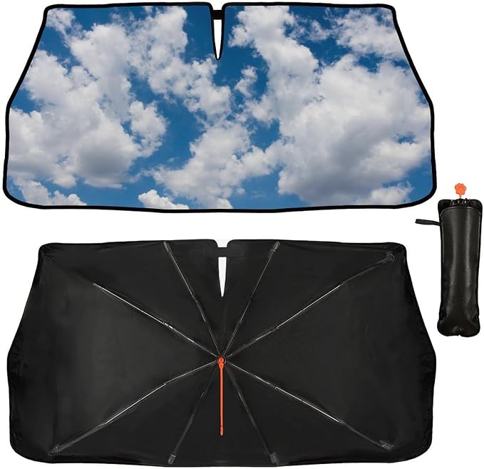 Blue Sky Clouds Car Windshield Sunshade Umbrella Car Foldable Umbrella Sunshade for Front Window UV Reflector Auto Windshield Umbrella Sun Shades Cover for Most Vehicles 57'' X 30'' - Image 4