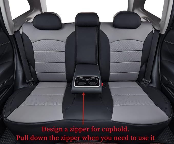 coverdream Car Seat Covers for 2019-2023 Hyundai Santa Fe,5 Seats Full Set | For 2019-2023 SE,SEL Driver Captain Seat No Legrest, 4/6 Split Rear & Center Armrest, Faux Leather (Black/Gray) - Image 3