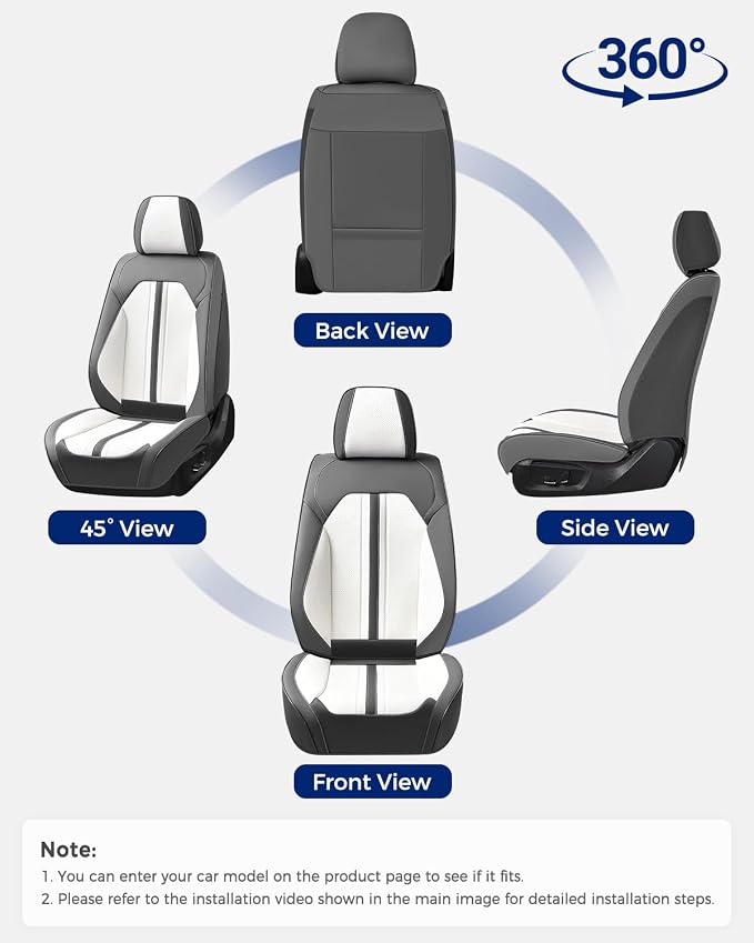 Huidasource Front Car Seat Covers, Luxury Faux Leather Car Seat Covers Front Seats, Compatible with Airbags, Seatbelt Buckles, Cooling＆Heating, Universal Fit for Most Cars Vans Trucks SUVs, Gray＆White - Image 7