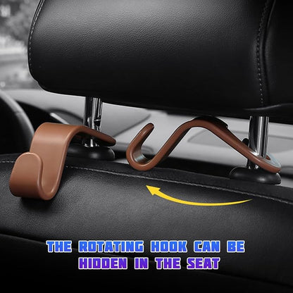 4 Pack 4.13 Inch Car Seat Headrest Hooks, Brown | plastic body, supports up to 55 lb, tool-free post fit, rotates beneath headrest when idle, interior storage accessory - Image 5