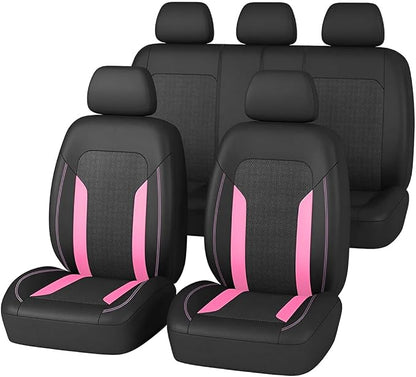 Bittwee Car Seat Covers Full Set, Breathable Automotive Front Seat Headrest Covers, Waterproof Comfortable Vehicle Seat Headrest Protection Accessories, Universal Fit (Pink) by Bittwee