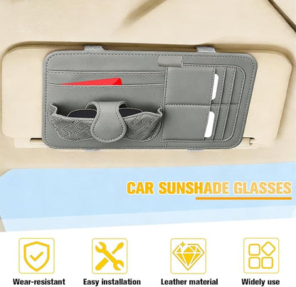 Car Sun Visor Organizer, Multifunctional Visor Storage Pouch with Sunglasses Holder & Card Sleeve Pocket, Auto Interior Organizer Pocket Bag for Pens Cards Documents, Universal Fit (Gray) - Image 5