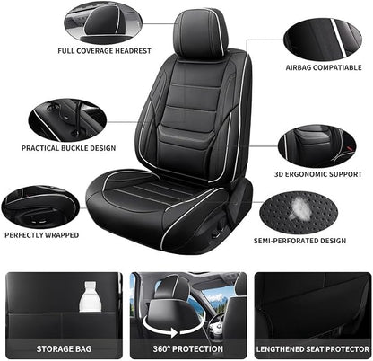 Car Seat Covers Full Set Custom Fit For Toyota Prius 2001-2026, Black&White | Lumbar Support, Premium Faux Leather, Breathable, Anti-Slip, Airbag Compatible, Waterproof, Car Seat Protectors, 2 Row-5Seat - Image 3