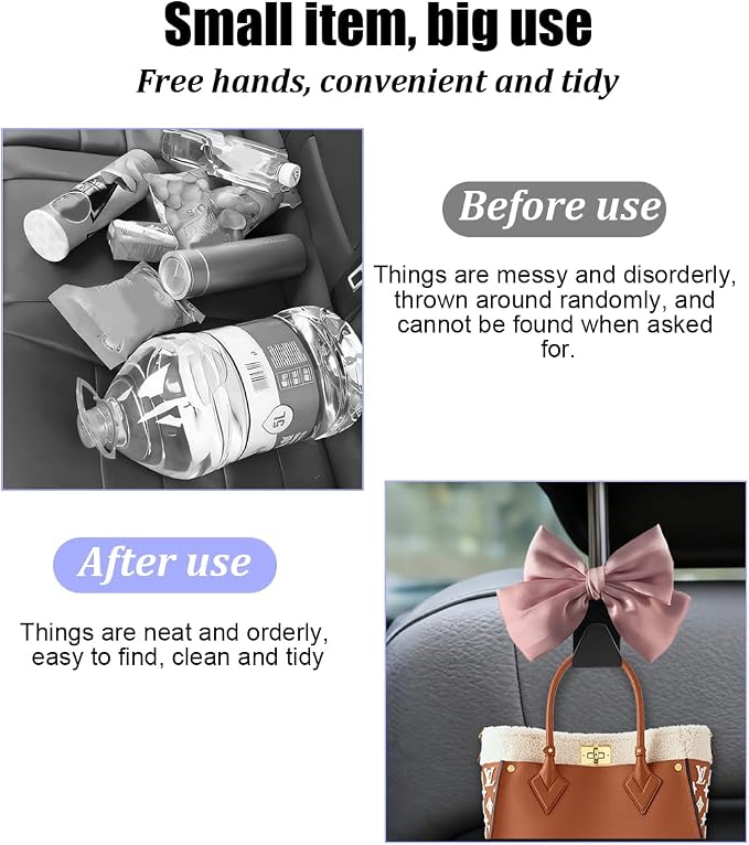 2PCS Car Seat Headrest Hook, Cute Bow Stylish Seat Back Purse Handbag Hanger Organizer, Multi-Purpose Auto Backseat Storage Hook Holder for Umbrella Coat Bag, Universal Fit (Pink) - Image 5