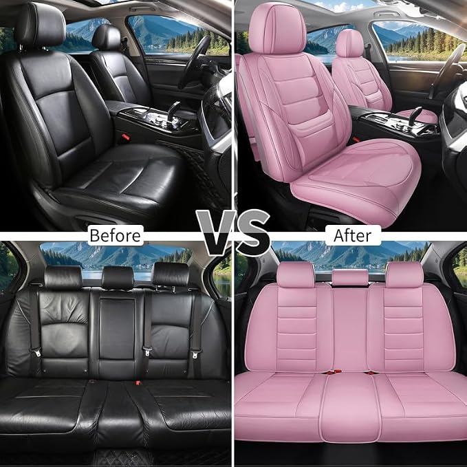 Car Seat Covers Full Set Custom Fit For Toyota Camry 2001-2026, Pink | Lumbar Support, Premium Faux Leather, Breathable, Anti-Slip, Airbag Compatible, Waterproof, Car Seat Protectors, 2 Row-5Seat - Image 5